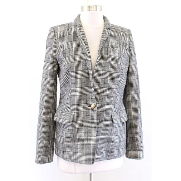 J Crew Regent Blazer in Glen Plaid Size 4 Houndstooth Tweed Wool Blend Jacket - Picture 2 of 8
